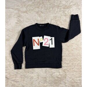 N°21 Kids Black Logo Sweatshirt Size 8 Designer 100% Cotton Crewneck